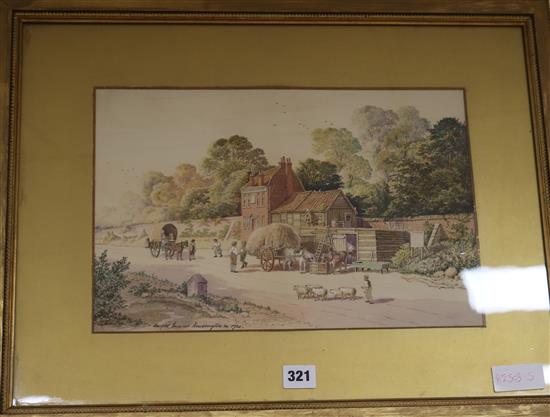 A. Hanton, watercolour, An Old Inn at Kensington 1720, signed and dated, 25 x 38cm